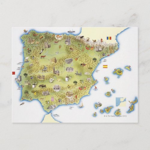 Map of Spain and Portugal Postcard