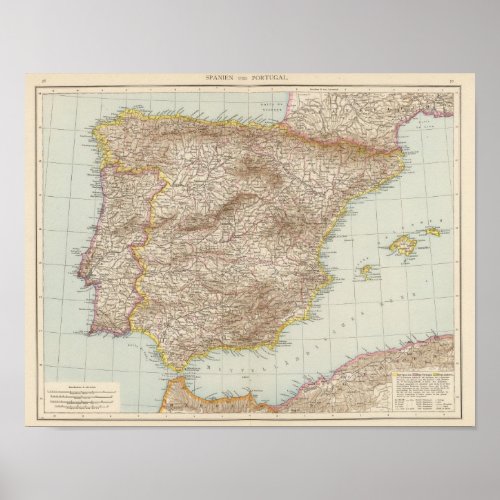 Map of Spain and Portugal Poster