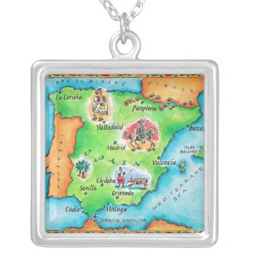 Map of Spain Silver Plated Necklace