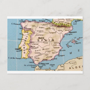 Map of Spain Vintage Design Postcard