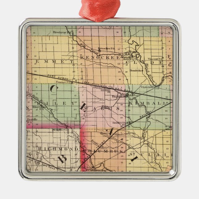 Map of St Clair County, Michigan Metal Ornament (Front)