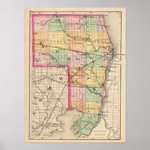 Map of St Clair County Michigan Poster