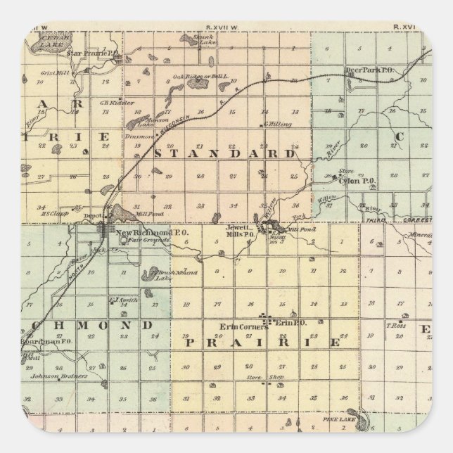 Map of St Croix County Square Sticker (Front)