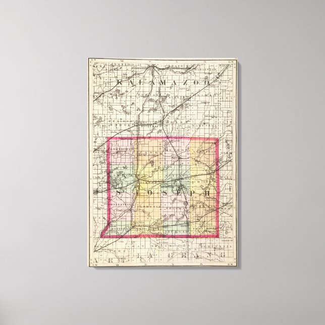 Map of St Joseph County, Michigan Canvas Print (Front)