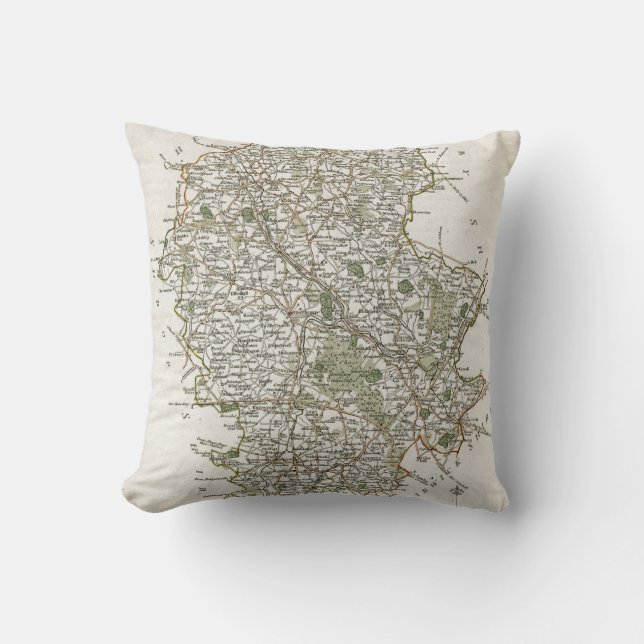 MAP OF STAFFORDSHIRE, 1793 THROW PILLOW (Front)
