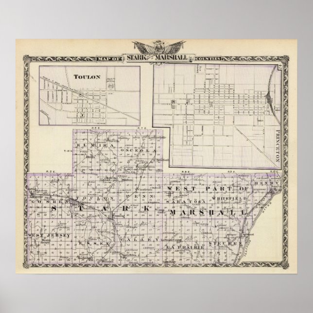 Map of Stark and west part of Marshall counties Poster (Front)