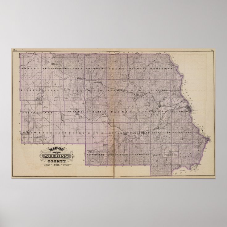 Map of Stearns County, Minnesota Poster Zazzle