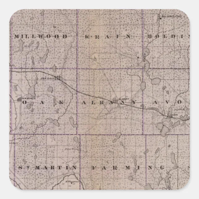 Map of Stearns County, Minnesota Square Sticker Zazzle