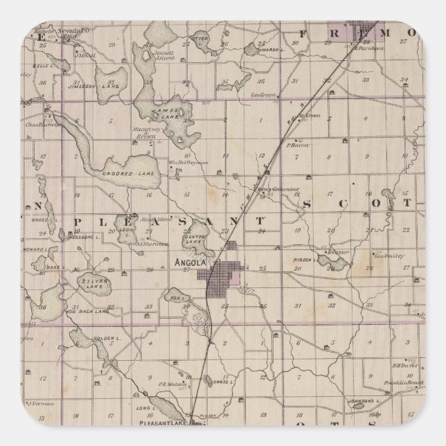 Map of Steuben County Indiana Square Sticker (Front)