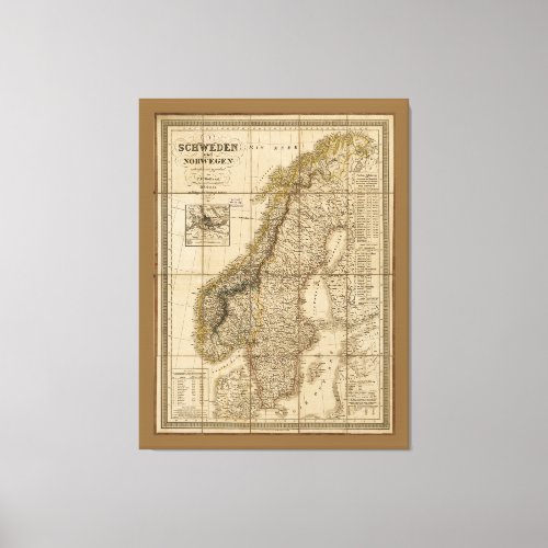 Map of Sweden and Norway 1847 Canvas Print