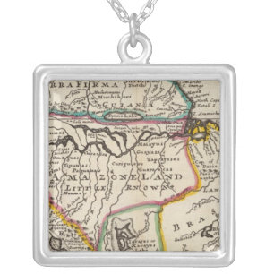 Map of Terra Firma, Peru, Amazone Land, Brasil Silver Plated Necklace