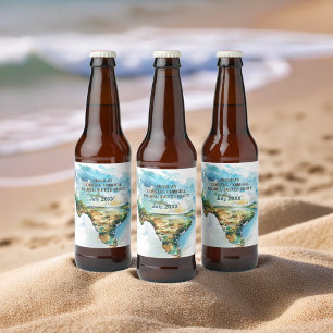 Map of Texas Coastal Cowgirl Bachelorette Party Beer Bottle Label