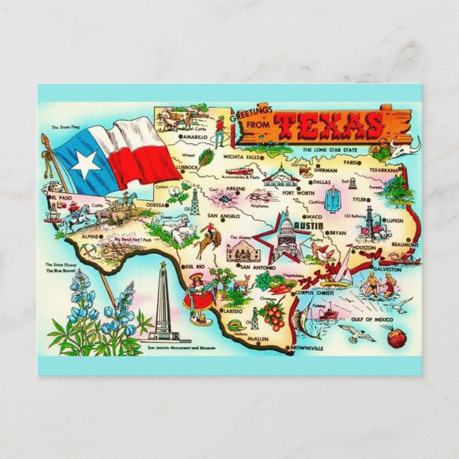 Map of  Texas Greeting Postcard (Front)