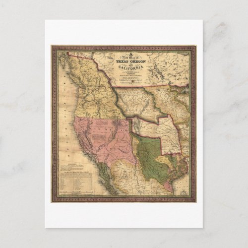 Map of Texas Oregon and California 1846 Postcard