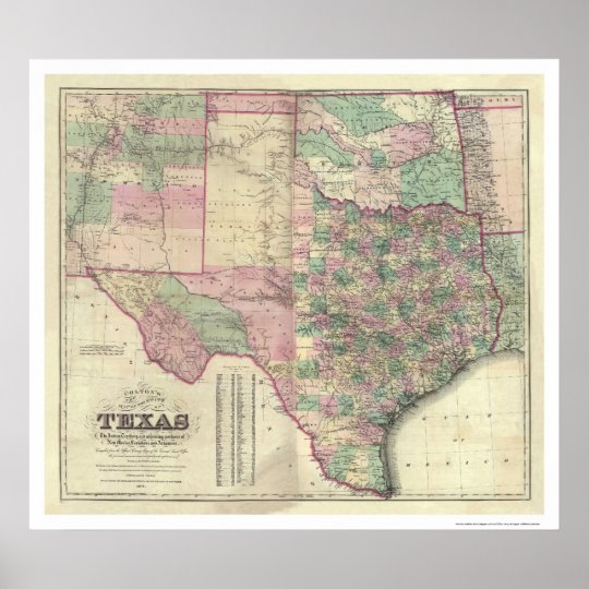 Map of Texas Territory by Colton 1872 Poster | Zazzle.com