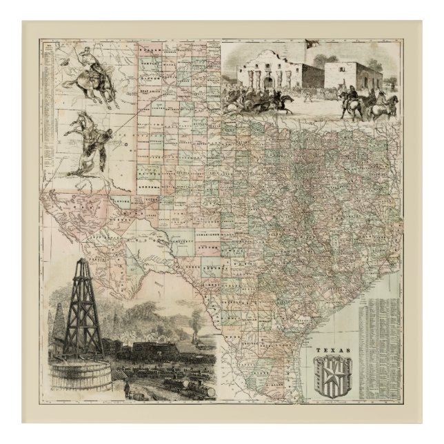 Map of Texas with County Borders Acrylic Print (Front)