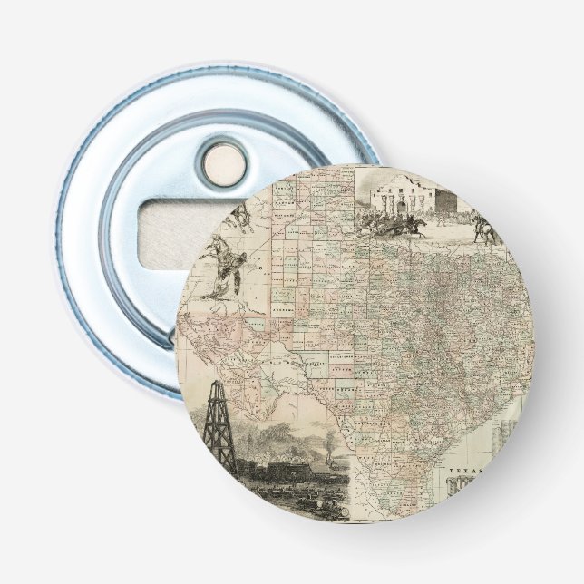 Map of Texas with County Borders Bottle Opener (Front)