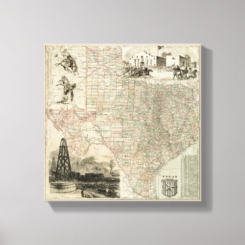 Map of Texas with County Borders Canvas Print