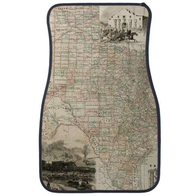 Map of Texas with County Borders Car Mat (Front)