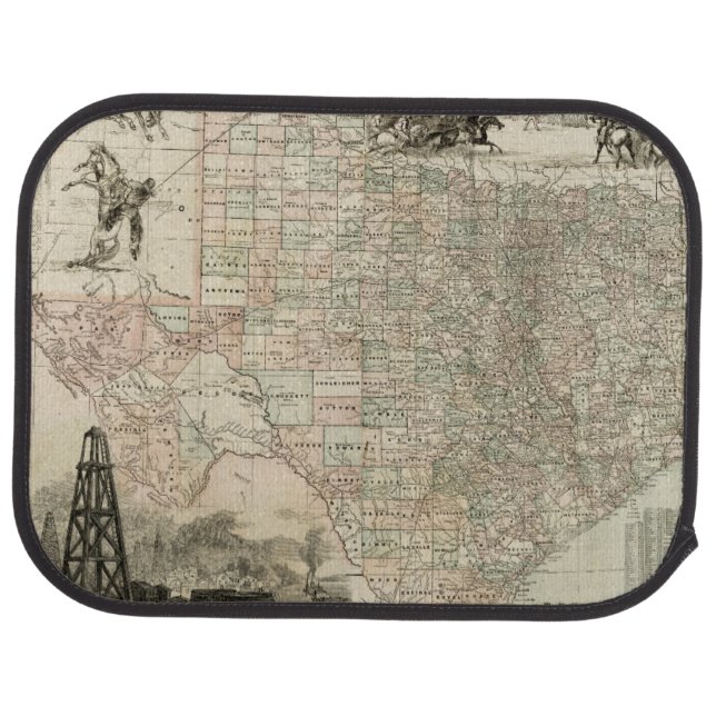 Map of Texas with County Borders Car Mat (Rear)