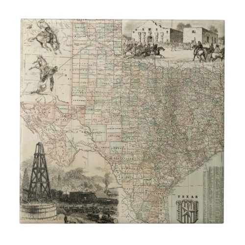 Map of Texas with County Borders Ceramic Tile