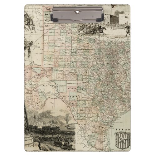 Map of Texas with County Borders Clipboard