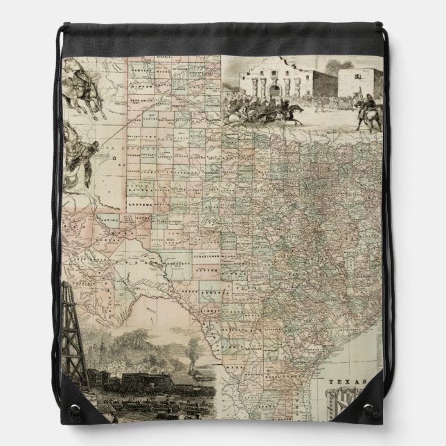 Map of Texas with County Borders Drawstring Bag (Front)