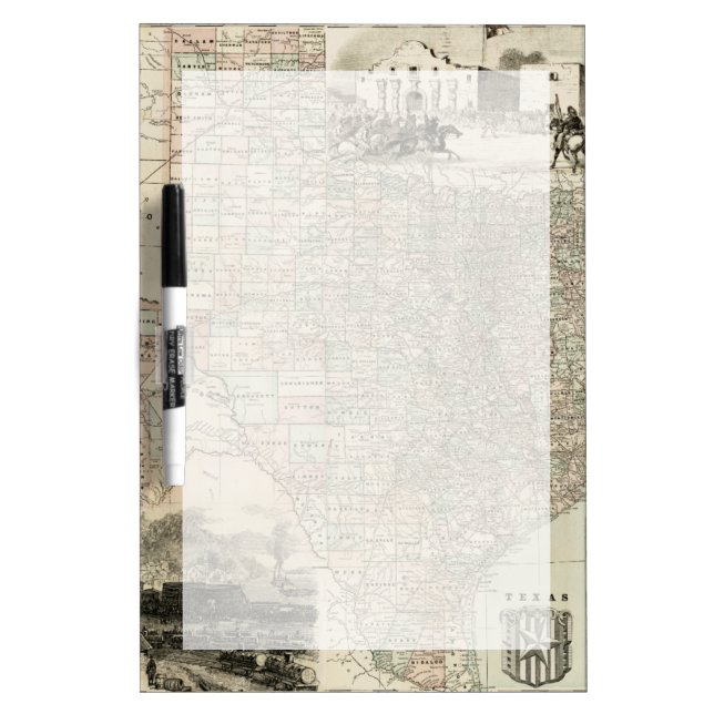 Map of Texas with County Borders Dry Erase Board (Front)