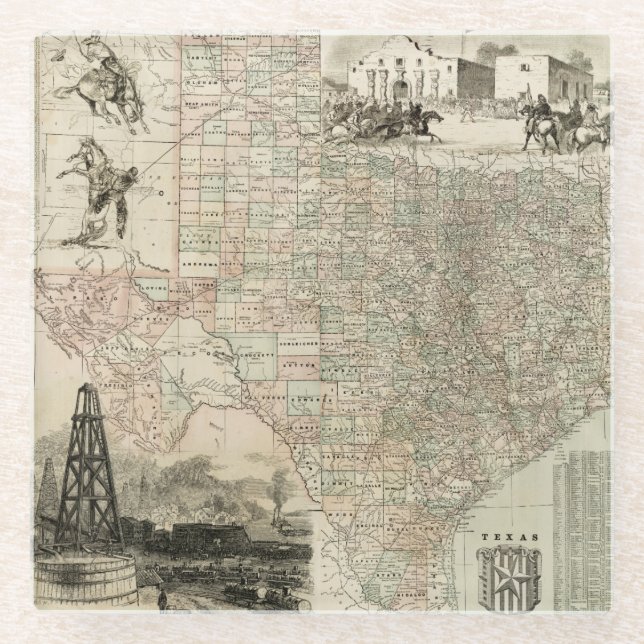 Map of Texas with County Borders Glass Coaster (Front)