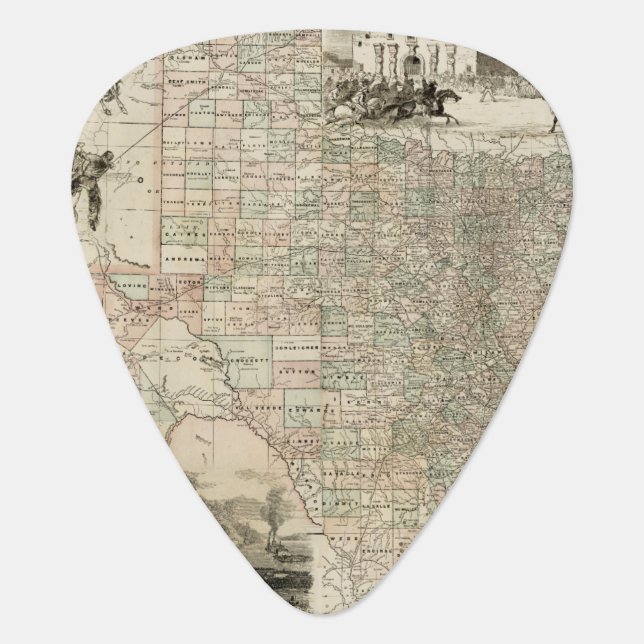Map of Texas with County Borders Guitar Pick (Front)