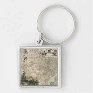 Map of Texas with County Borders Keychain