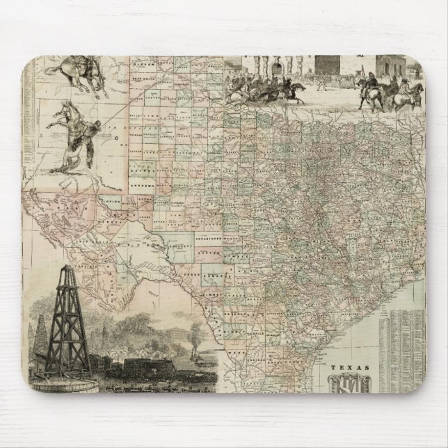 Map of Texas with County Borders Mouse Pad (Front)