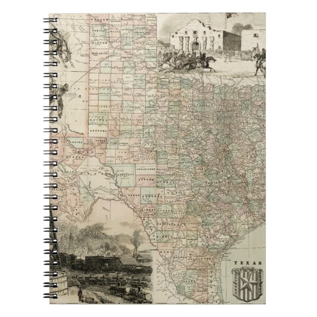 Map of Texas with County Borders Notebook (Front)