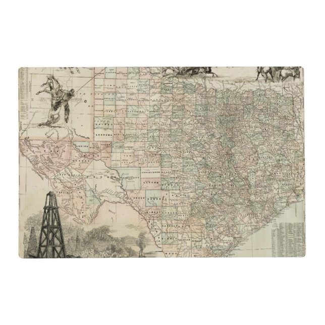 Map of Texas with County Borders Placemat (Front)