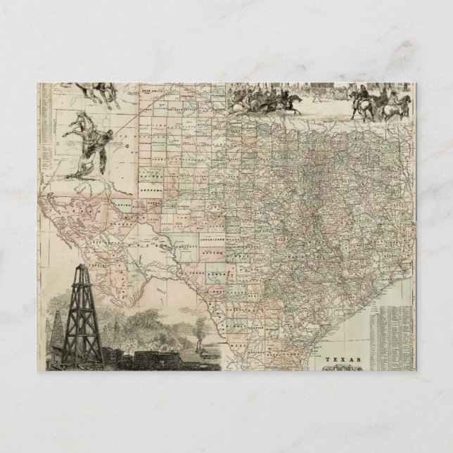 Map of Texas with County Borders Postcard (Front)