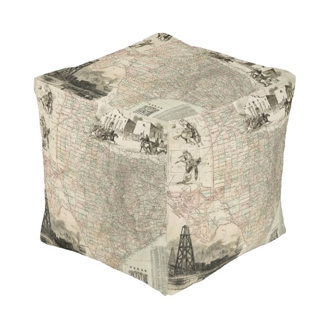 Map of Texas with County Borders Pouf (Angled Front)