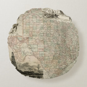 Map of Texas with County Borders Round Pillow