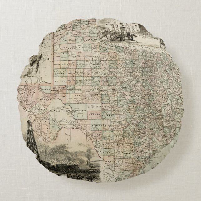 Map of Texas with County Borders Round Pillow (Front)