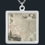 Map of Texas with County Borders Silver Plated Necklace<br><div class="desc">This amazing map of the state of Texas shows how the county lines were drawn. It alaso contains renderings of the Alamo,  an oil derrick,  and cowboys on horses. Show a little love to the Lone Star State by purchasing this print!</div>