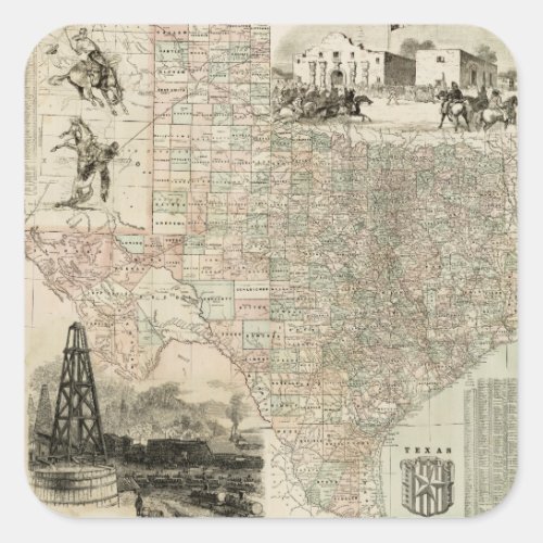 Map of Texas with County Borders Square Sticker