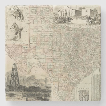 Map Of Texas With County Borders Stone Coaster
