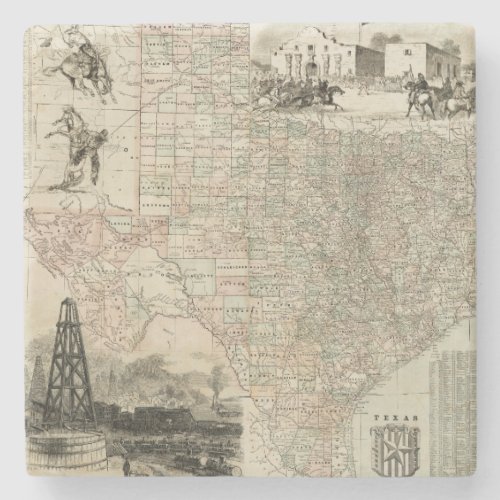 Map of Texas with County Borders Stone Coaster