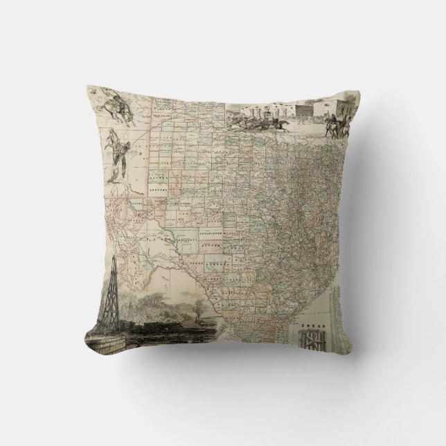 Map of Texas with County Borders Throw Pillow (Front)