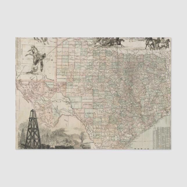 Map of Texas with County Borders Tissue Paper (Front)