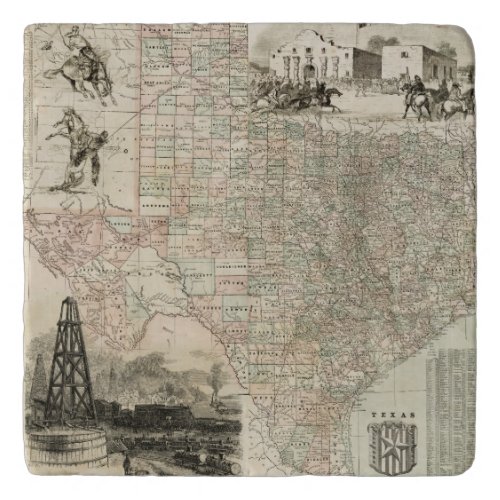 Map of Texas with County Borders Trivet