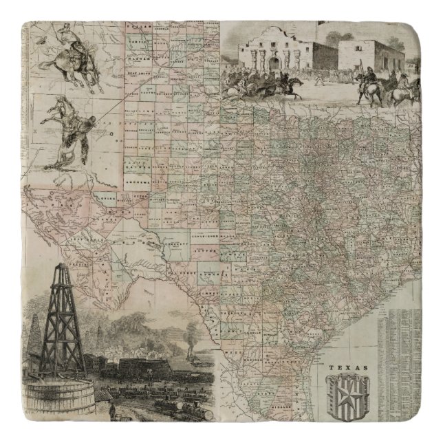 Map of Texas with County Borders Trivet (Front)