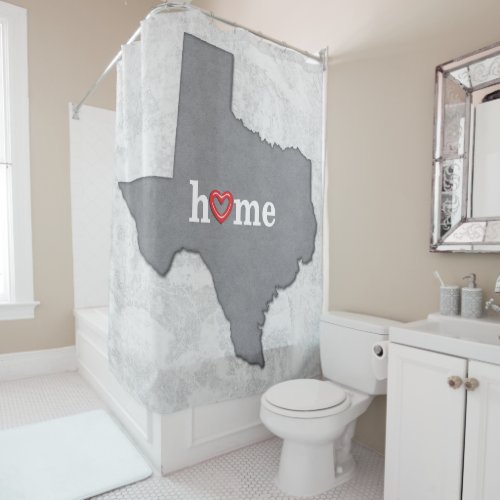 Map of TEXAS with HOME and HEART Shower Curtain