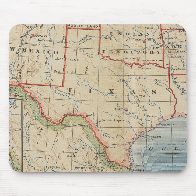 Map of Texas with Towns and Rivers - Antique 1888 Mouse Pad (Front)