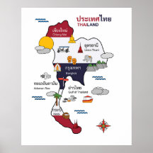 Map of Thailand Tourist Travel Art