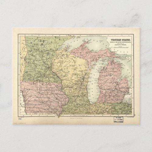 Map of the American MidWest 1873 Postcard